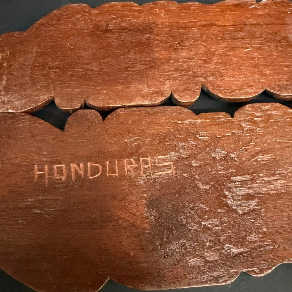 Vintage Honduras Hand Carved Wood Mayan Aztec Face Wall Art Plaques Pair 10.5